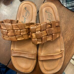 Free People Tan Woven Slide Sandals